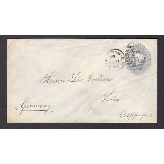 London Suburb STREATHAM 28B upright duplex 2½d stationery envelope 1897