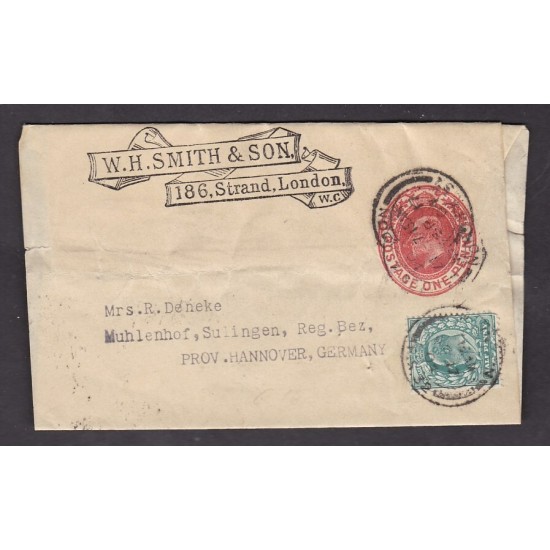 London WH Smith 1d stationery wrapper + ½d 1904