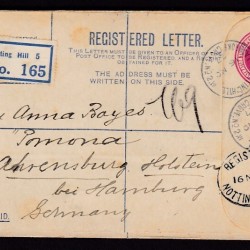 London NOTTING HILL 4½d reg stationery + 1d 1927 to Hamburg