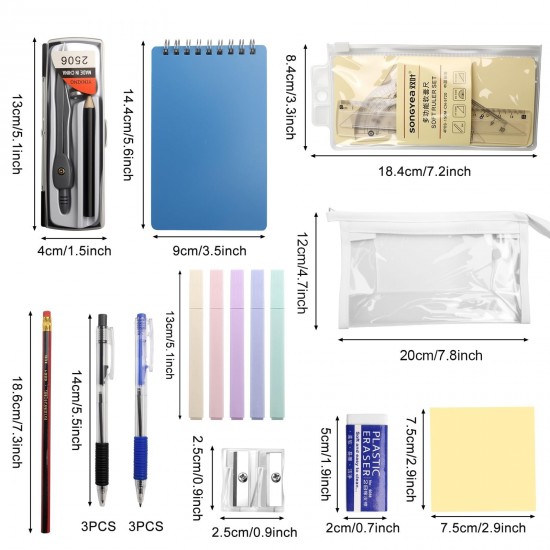 JOYSKY 26 PCS Maths Set GCSE Back to School Stationery Multicolor