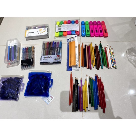 stationery job lot bundle highlighters coloured pencils gel pens ink cartridges