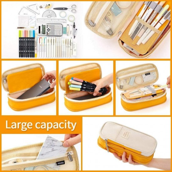 Student Canvas Large Capacity Pencil Case School Zipper Stationery Storage Bags
