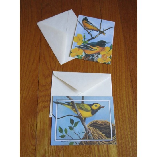 Yellow & Black Bird Notecards Stationery 2 Blank Notes Pretty! Michael Hegedus