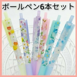 E317 Ballpoint Pens, Set of 6, Writing Instruments, Stationery, Black Pens, Flor