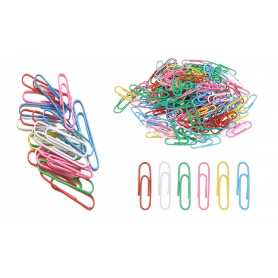 Pack of 100 28mm Paper Clips Assorted, Mixed Colours for Office Stationery