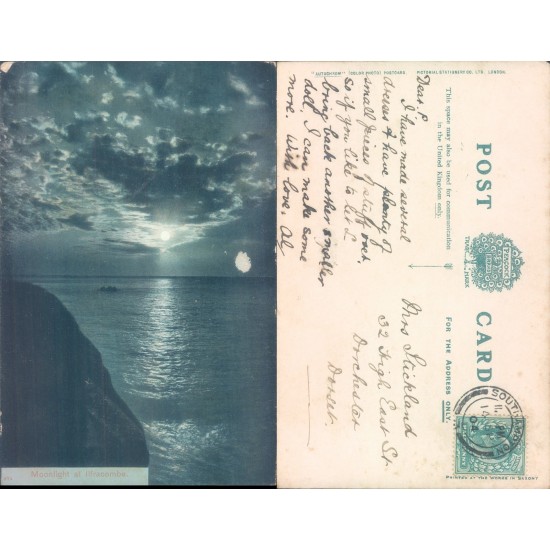 Moonlight at Ilfracombe Pictorial Stationery Co Ltd 1904 postmark Seascape Night