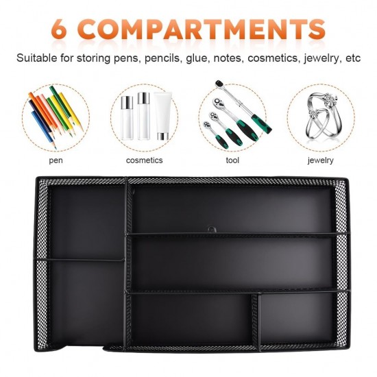 Desk Drawer Organizer, Office Metal Mesh Drawer Divider Organizer Tray with 6